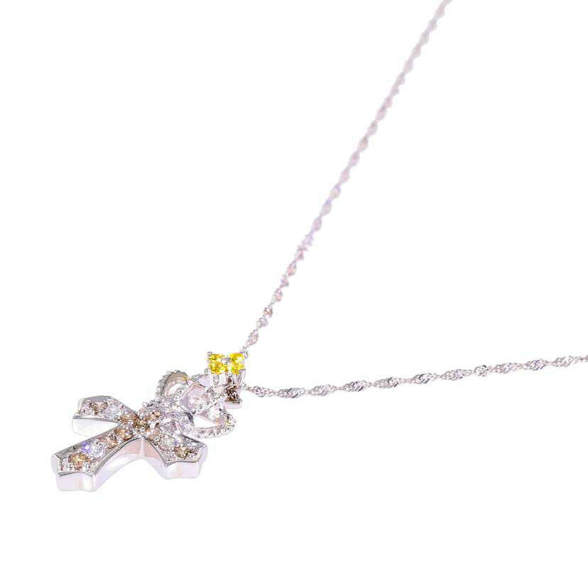 / K18WG黄石ダイヤネックレス0.05/D0.15ct//Aランク/71