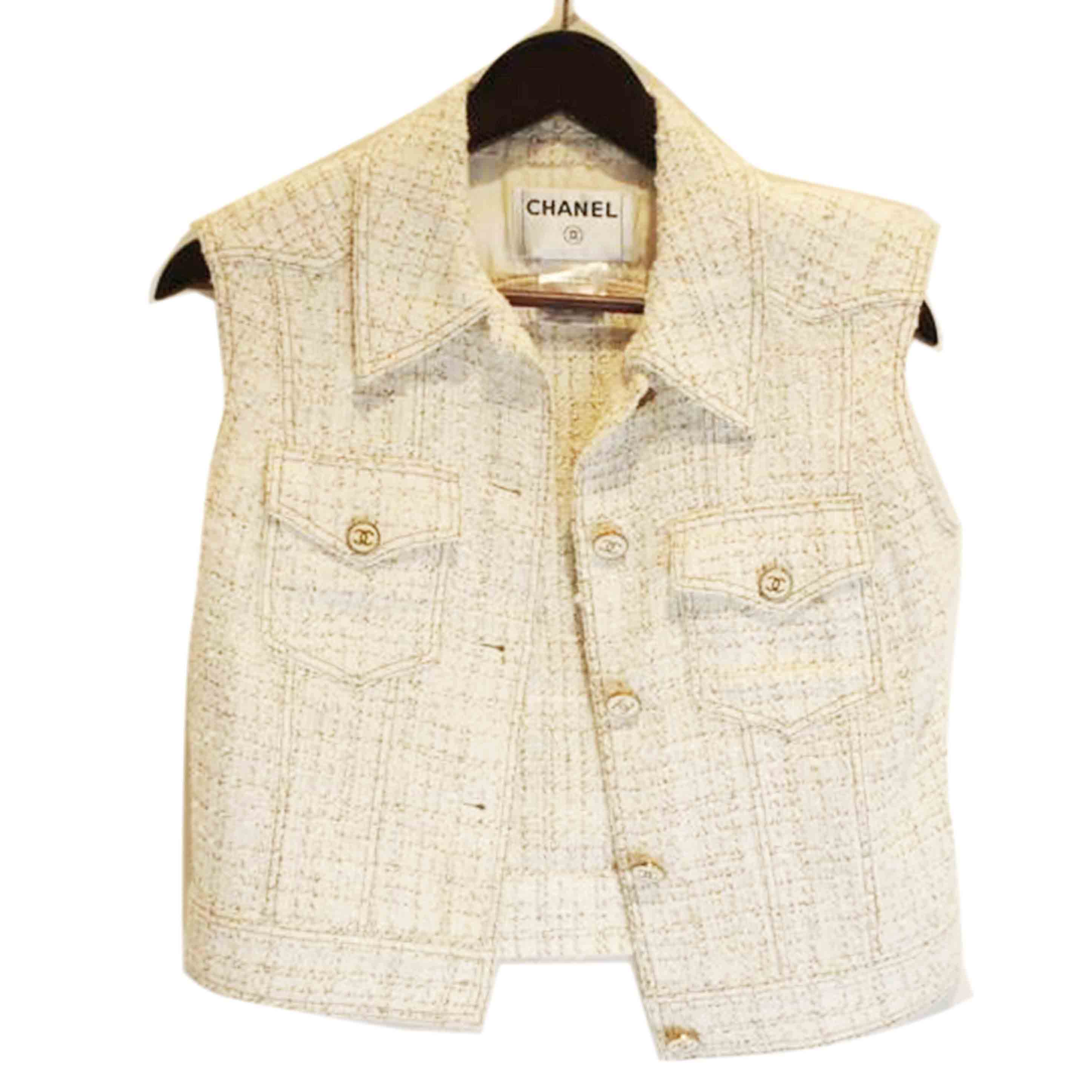 CHANEL シャネル/ツイードココマークボタンベストホワイト/P17786V09961//Aランク/92