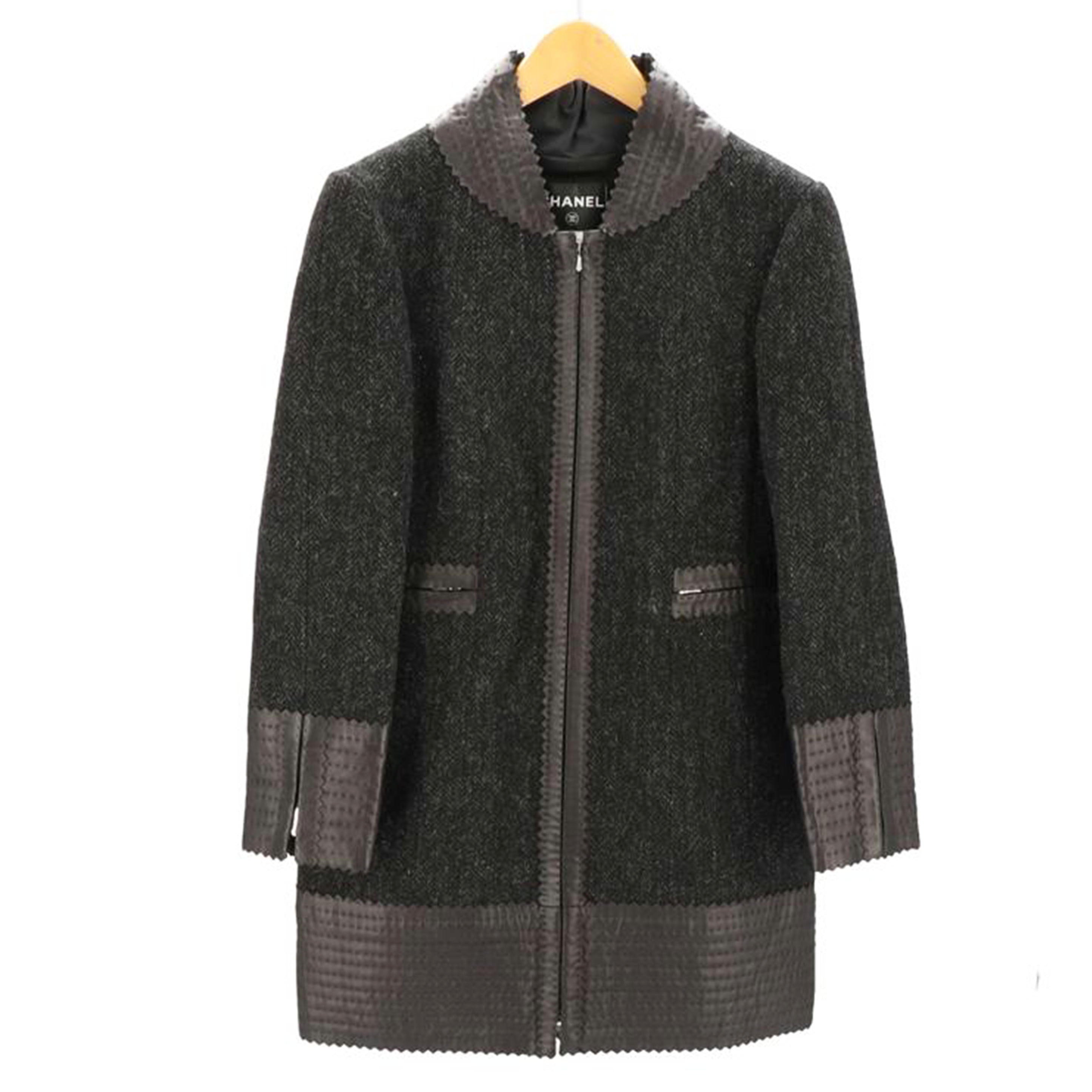 CHANEL シャネル/ツイード ラムレザー切り替え コート/P38950//Aランク/75