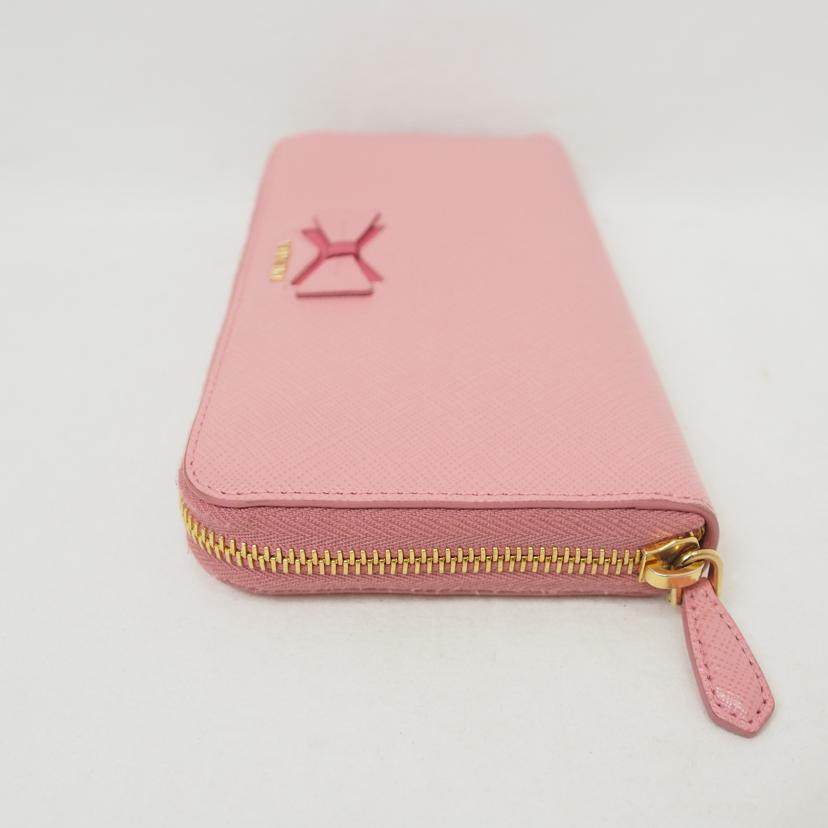 PRADA プラダ/サフィアーノ リボンラウンドウォレット/ピンク/1ML506//12N/ABランク/78