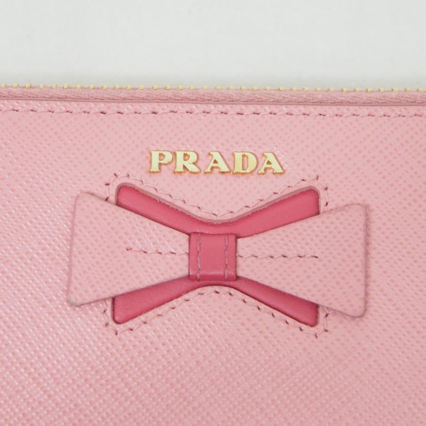 PRADA プラダ/サフィアーノ リボンラウンドウォレット/ピンク/1ML506//12N/ABランク/78