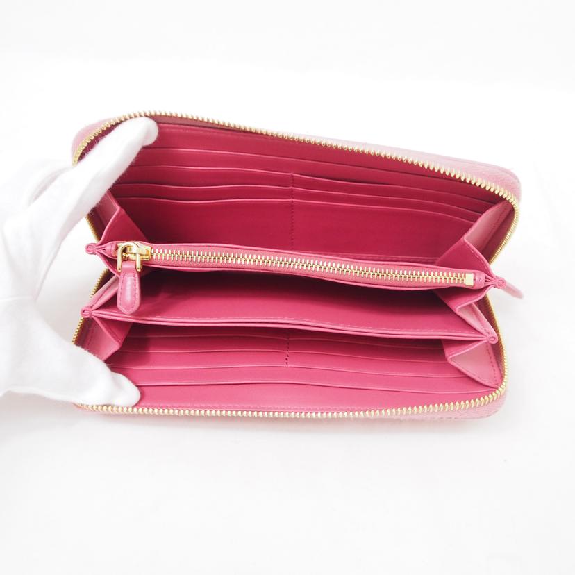 PRADA プラダ/サフィアーノ リボンラウンドウォレット/ピンク/1ML506//12N/ABランク/78