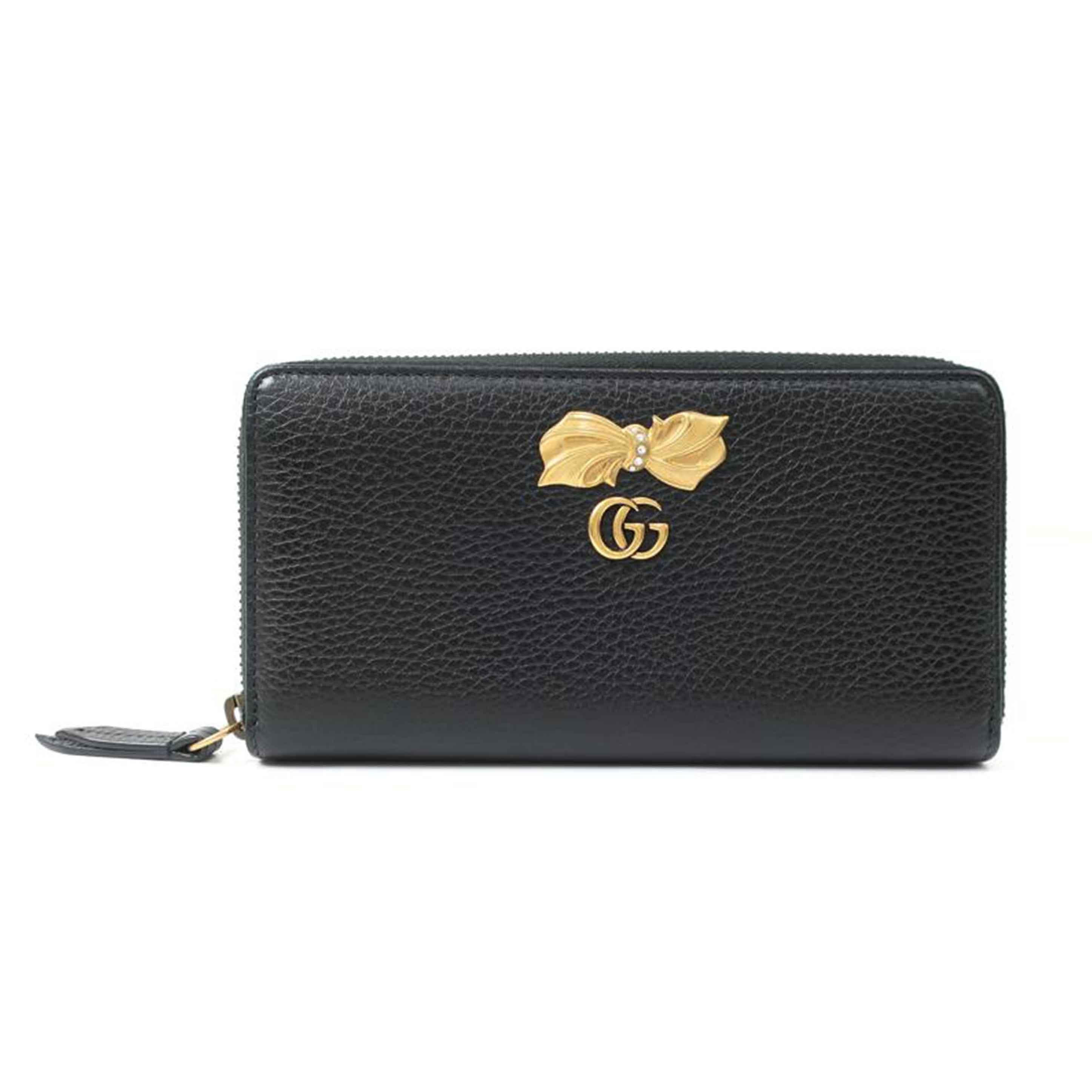 GUCCI グッチ/GGマーモント長財布 レザー 黒×ピンク//ABランク/65