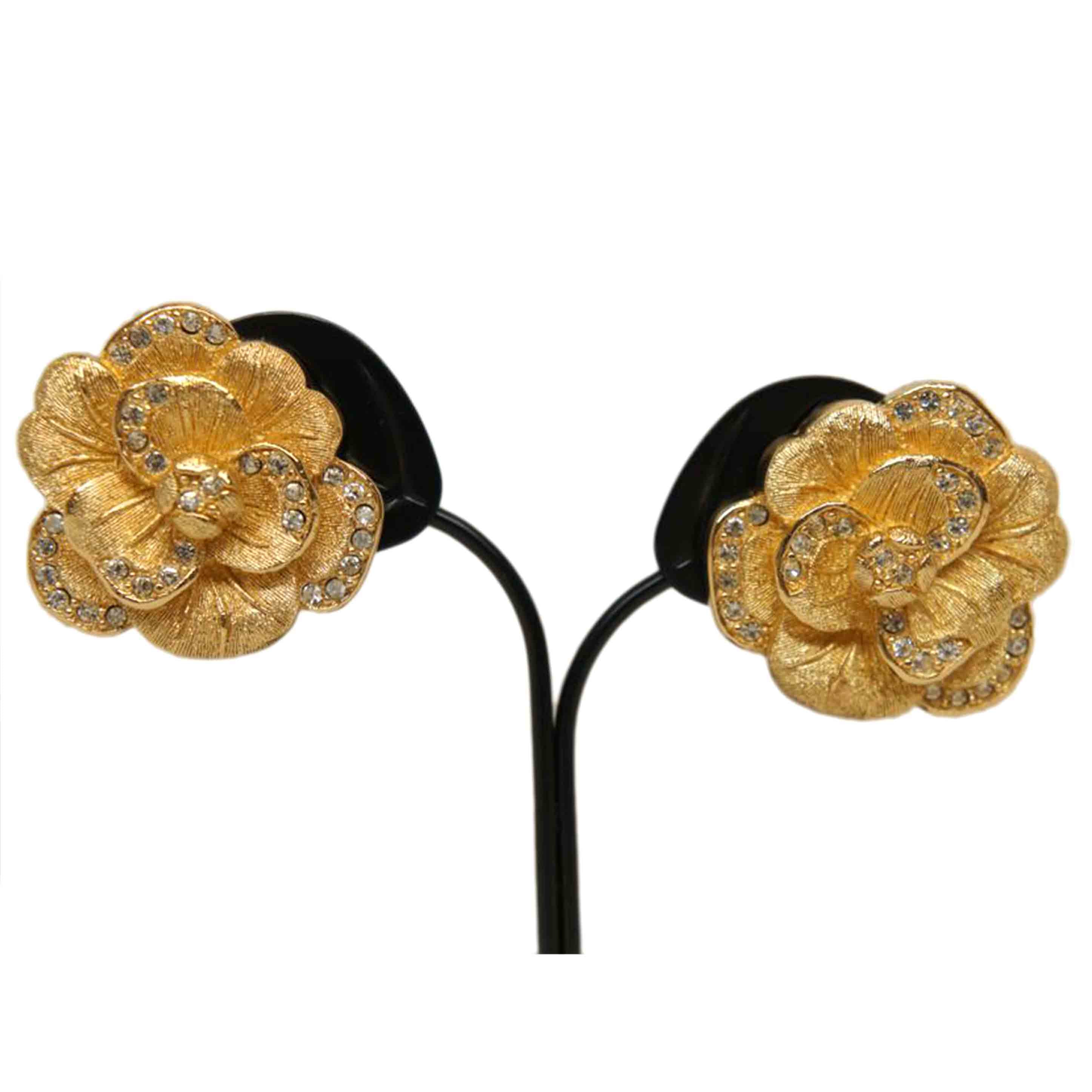 Christian Dior クリスチャンディオール/フラワーモチーフピアスラインストーン//Aランク/92