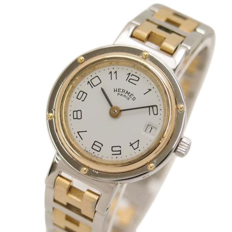 HERMES エルメス/腕時計 新品仕上済 デイト 白文字盤/クリッパー・SS×GP/レディース/クオーツ/CL4.220/109***/時計/Aランク/69【中古】
