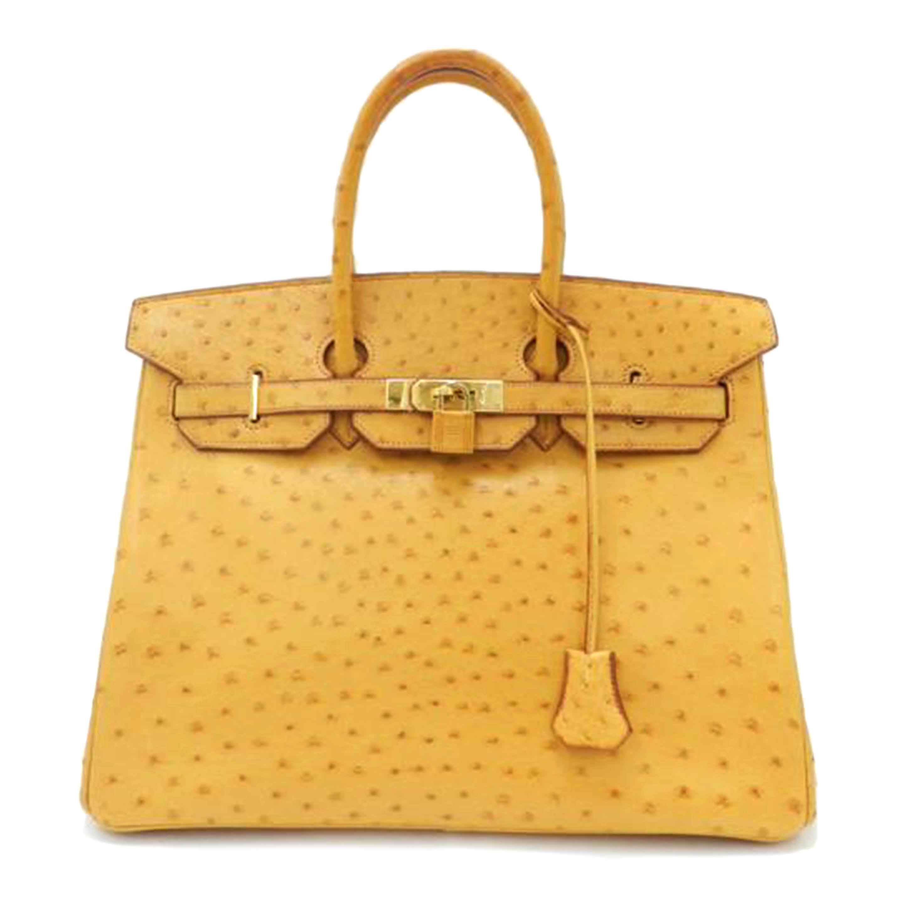 HERMES エルメス 1999年頃製造 ハンド トート 黄色/バーキン35/オーストリッチ/サフラン//C刻印 (1999)/ABランク/69