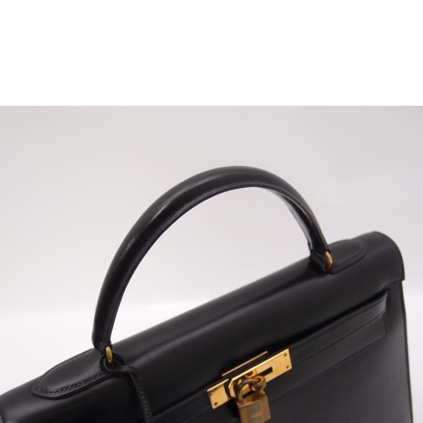 HERMES エルメス 1975年頃製造 外縫い 黒 ハンド 2WAY 肩掛け ゴールド金具 レディース/ケリー32/ボックスカーフ/ブラック//E刻印(1975)/ABランク/69