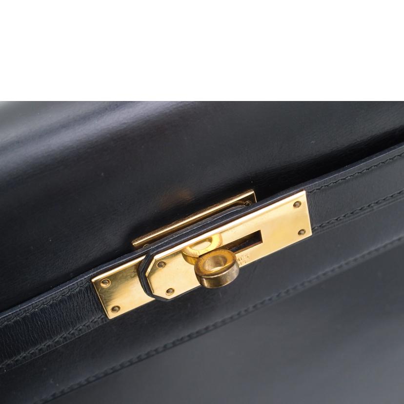 HERMES エルメス 1975年頃製造 外縫い 黒 ハンド 2WAY 肩掛け ゴールド金具 レディース/ケリー32/ボックスカーフ/ブラック//E刻印(1975)/ABランク/69