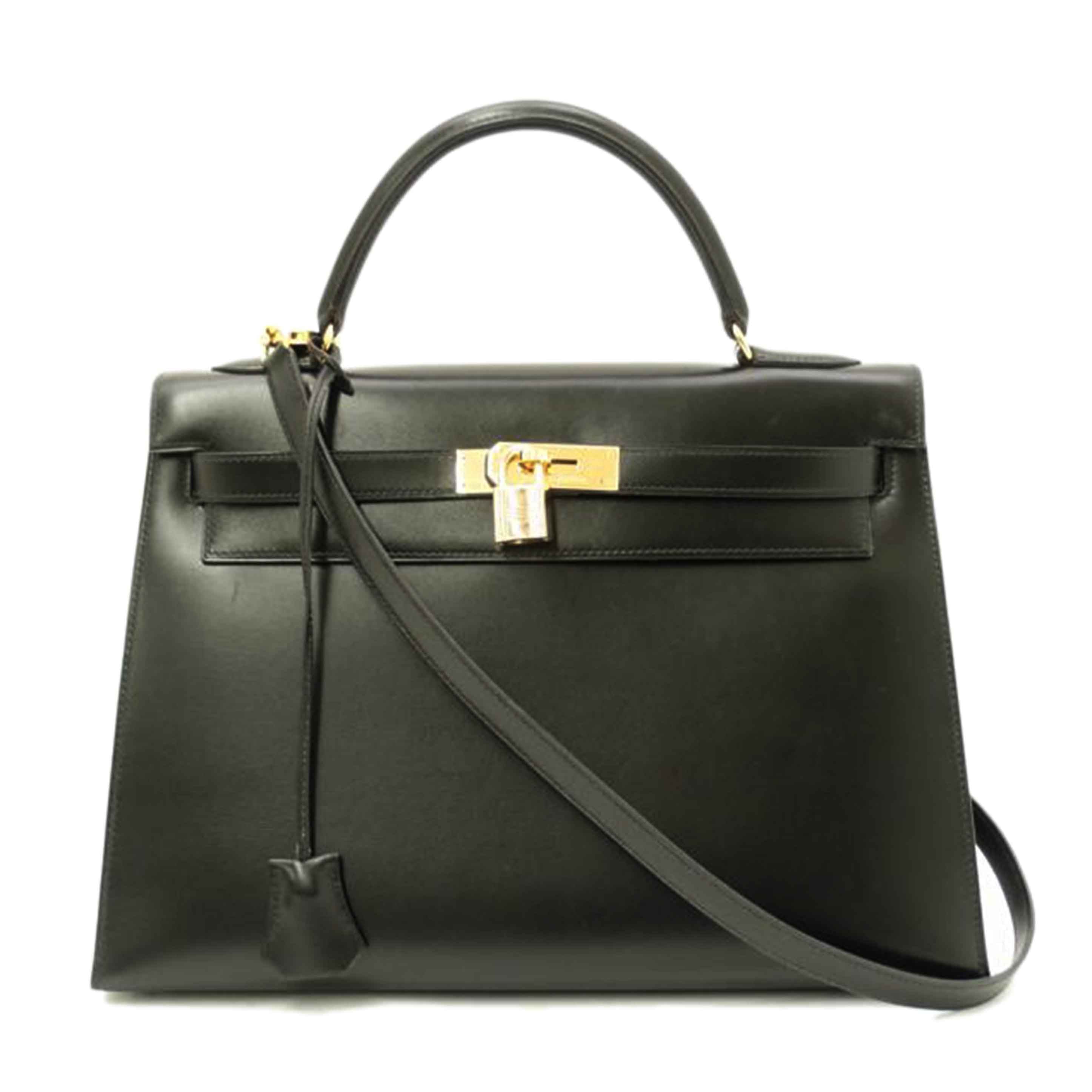 HERMES エルメス 黒 1991年頃製造 ハンド 2WAY 肩掛け ゴールド金具/ケリー32/ボックスカーフ/ブラック//U刻印(1991)/Aランク/69