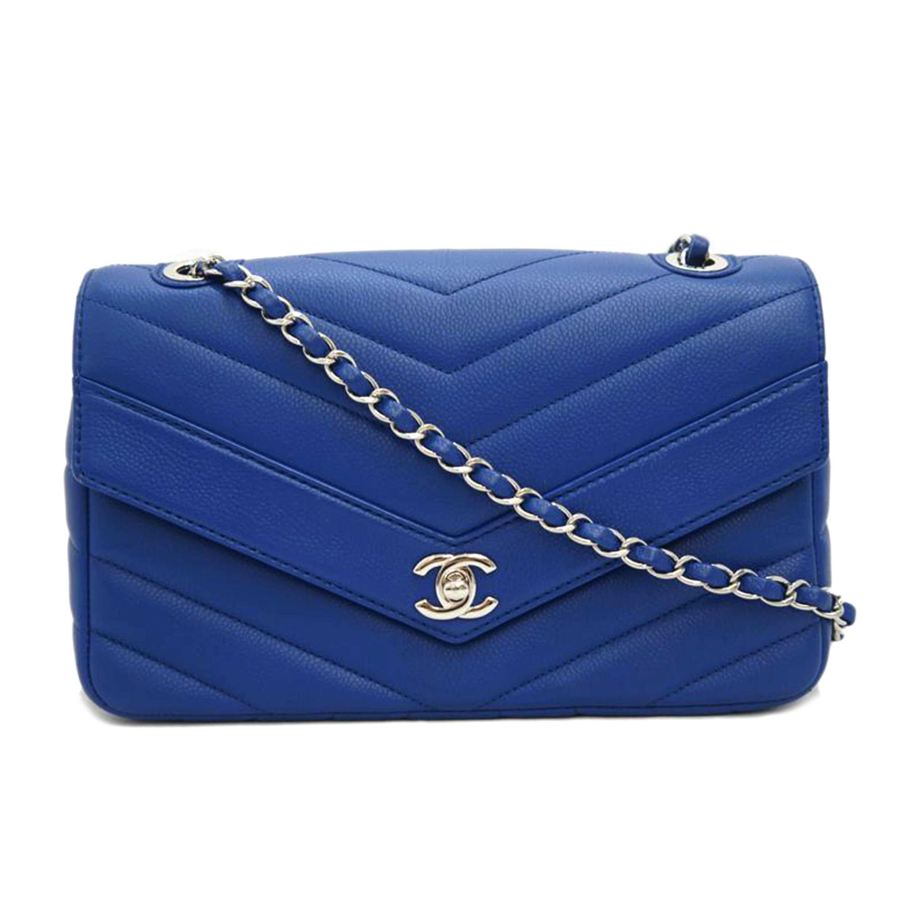 CHANEL シャネル/Vステッチ/ソフトキャビアチェーン/青/SV金具//23626870/SAランク/09