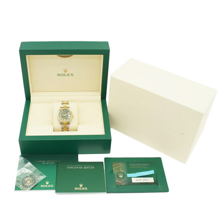 ROLEX ロレックス ランダムシリアル 2021年新ギャラ SS×YG ボーイズ VIダイヤ/デイトジャスト31/オリーブグリーン/ランダム番/278243//RE1*****/Aランク/75