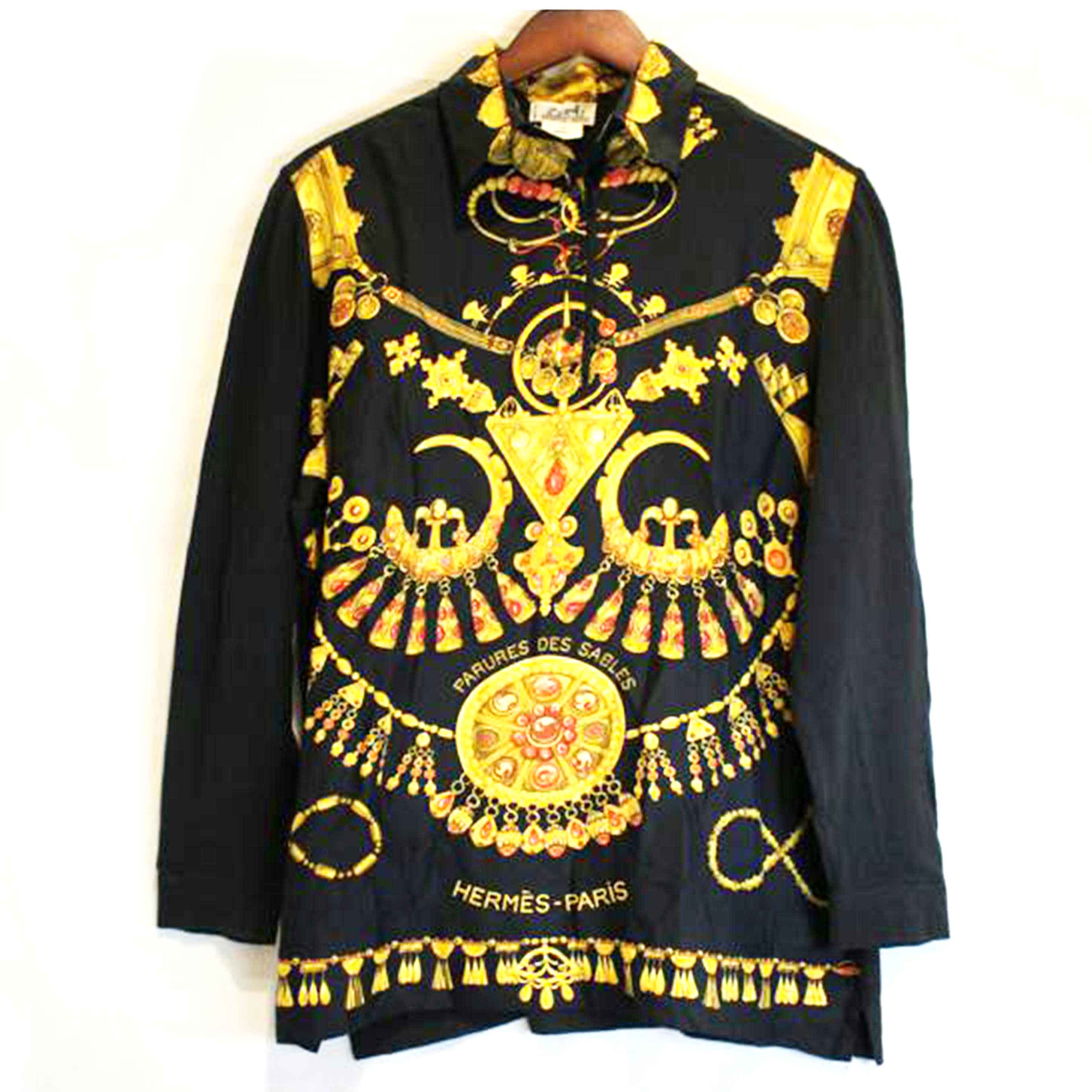 HERMES エルメス/シルクコットンスカーフポロシャツ"PARURES DES SABLES"//ABランク/92