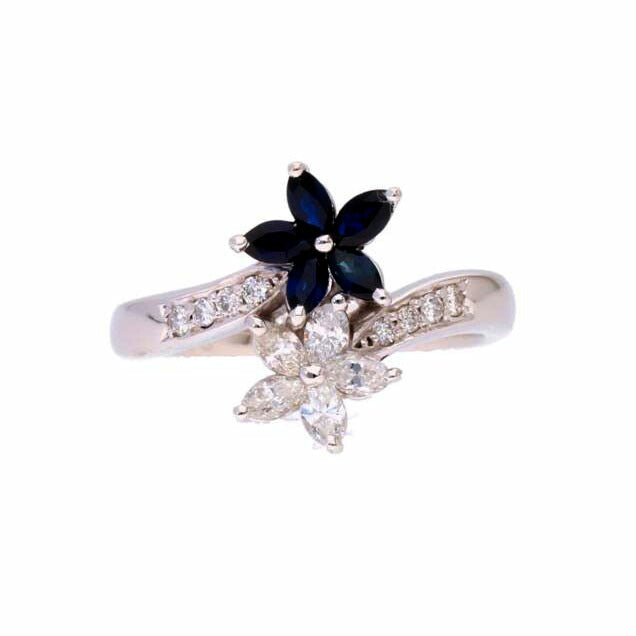 / K18WGサファイアダイヤリング0.33/D0.35ct//Aランク/75