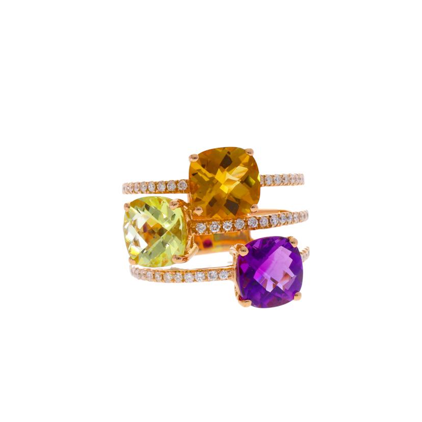 / ◎K18色石ダイヤリング1.50/1.59/1.65/D0.35ct//Aランク/75