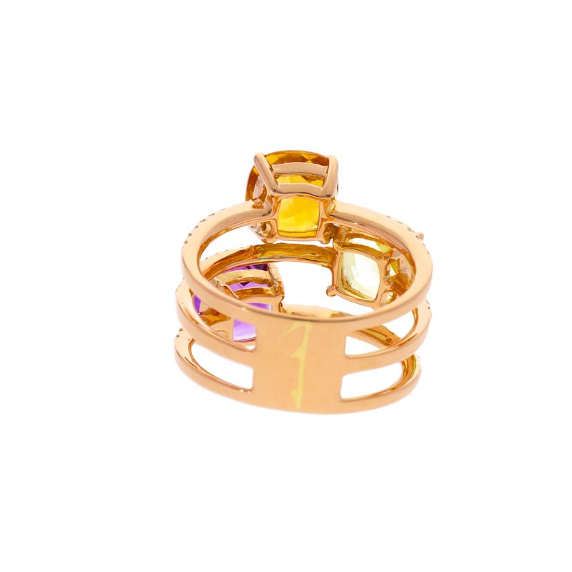 / ◎K18色石ダイヤリング1.50/1.59/1.65/D0.35ct//Aランク/75