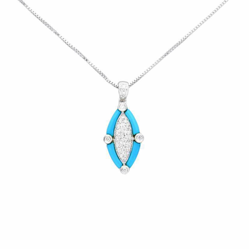 / K18WGターコイズダイヤネックレス1.07/D0.26ct//Aランク/75