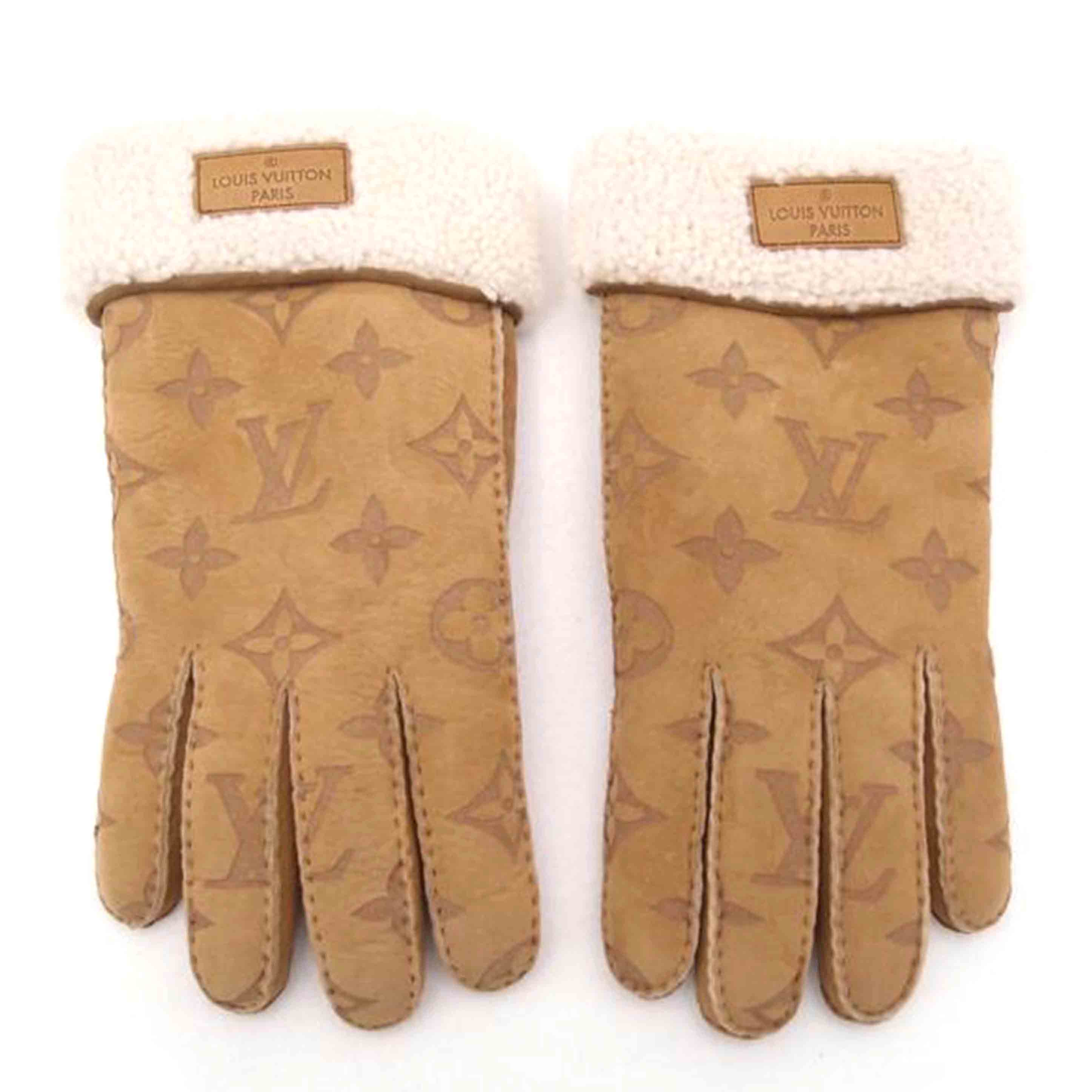 LOUIS VUITTON ルイ・ヴィトン 羊毛 ムートン 手袋 メンズ レディース/ゴン・モノグラムシアリング/ベージュ/M76579//AL1***/Aランク/69
