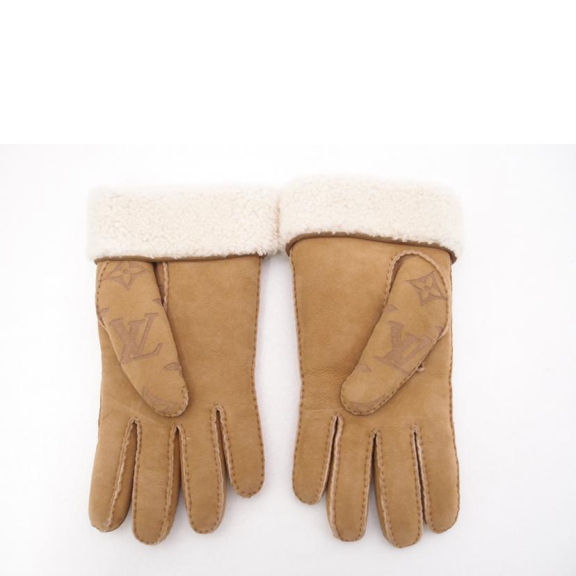 LOUIS VUITTON ルイ・ヴィトン 羊毛 ムートン 手袋 メンズ レディース/ゴン・モノグラムシアリング/ベージュ/M76579//AL1***/Aランク/69