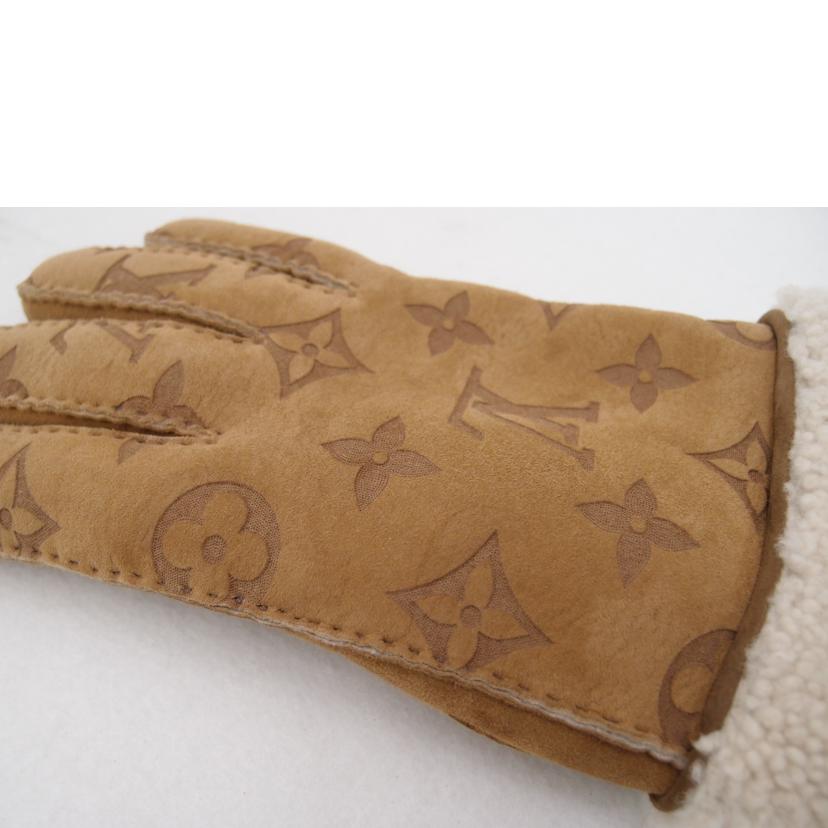 LOUIS VUITTON ルイ・ヴィトン 羊毛 ムートン 手袋 メンズ レディース/ゴン・モノグラムシアリング/ベージュ/M76579//AL1***/Aランク/69