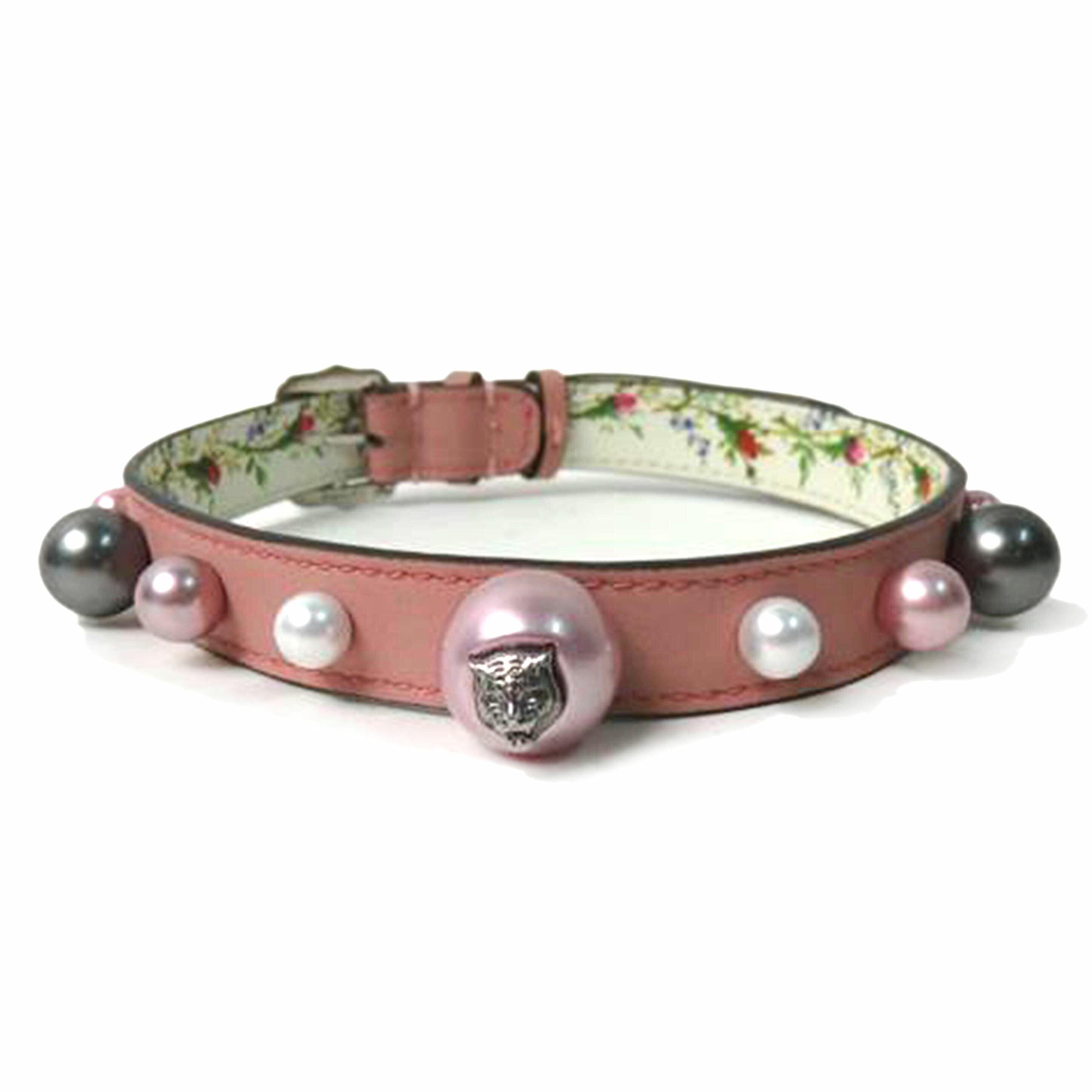 GUCCI グッチ/アングリーキャットフェイクパールチョーカー/ピンク×花柄//Aランク/84