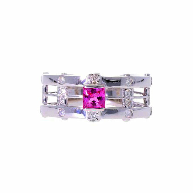 / K18WGピンクサファイアダイヤリング0.43/D0.27ctソ//Aランク/75