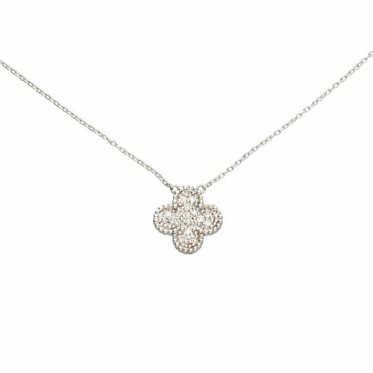 / K18WGシェルダイヤネックレス0.15ct//Aランク/75
