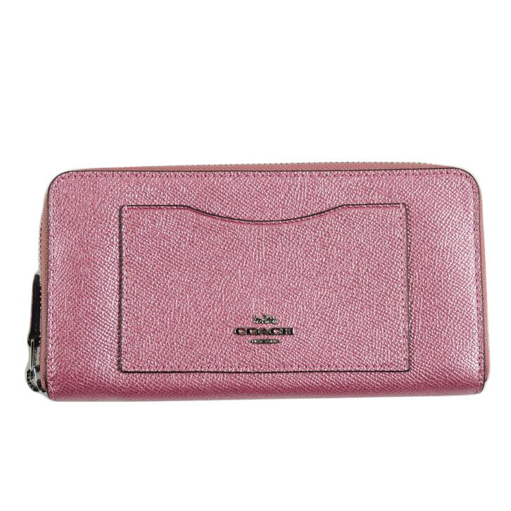 COACH コーチ/ラウンドZIP長財布/クロシグレインレザー/メタリックP/F21068//G1811/Aランク/79
