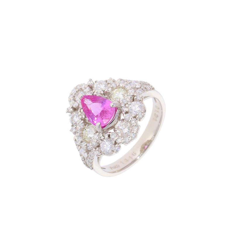 /◎ PT950ピンクサファイアダイヤリング1.116/D1.21ctソ//Aランク/75