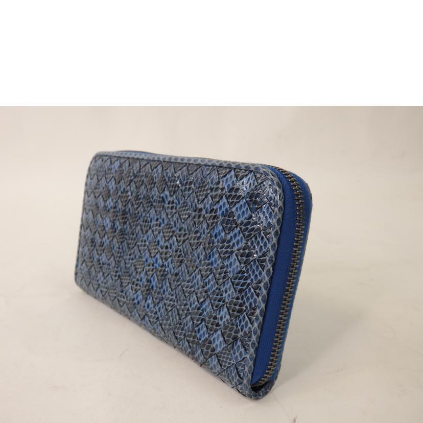 BOTTEGA VENETA ボッテガヴェネタ/イントレチャート/ラウンドファスナー長財布/青//B05*******/Aランク/84