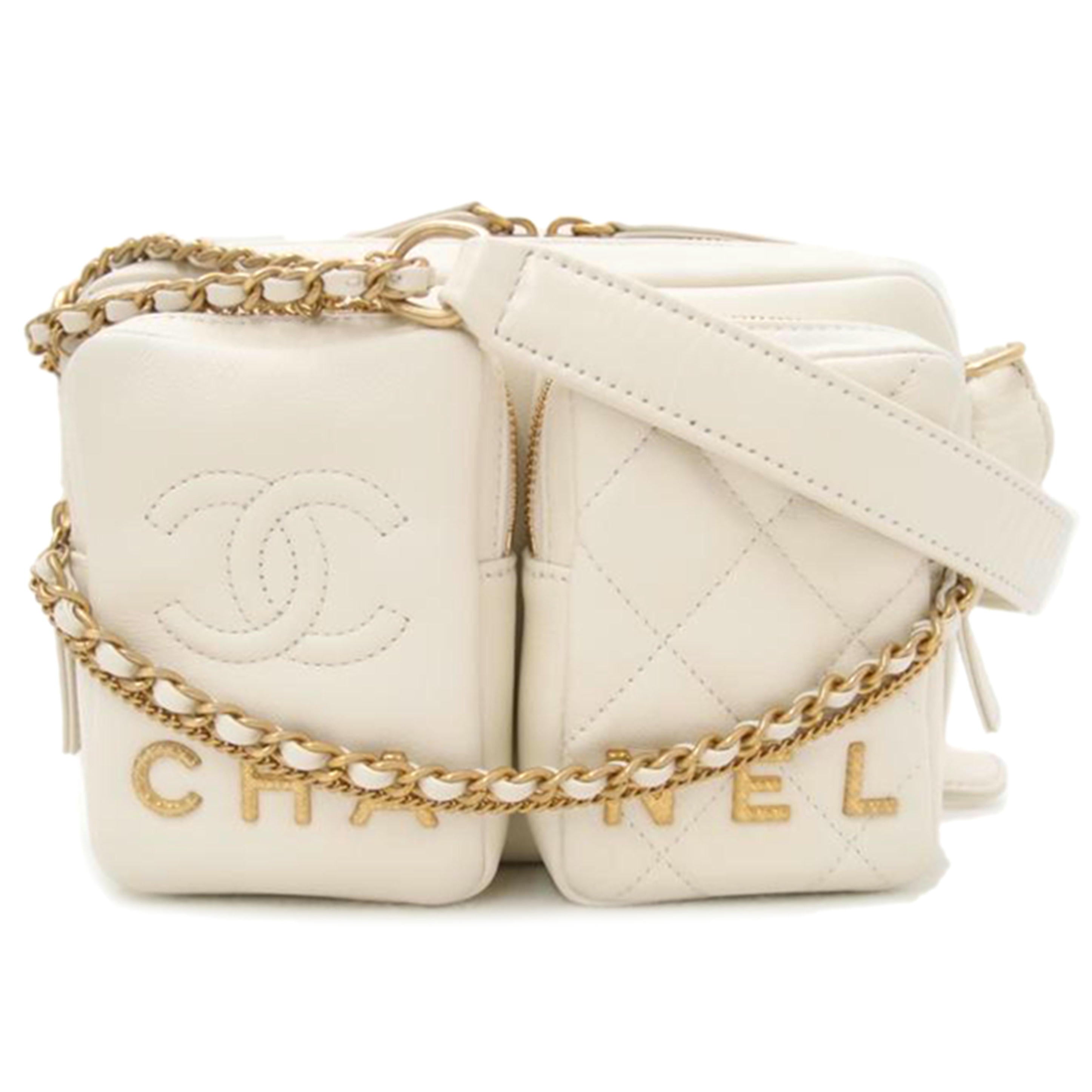 ＣＨＡＮＥＬ シャネル レザー チェーンショルダー 白 ゴールド金具 ...