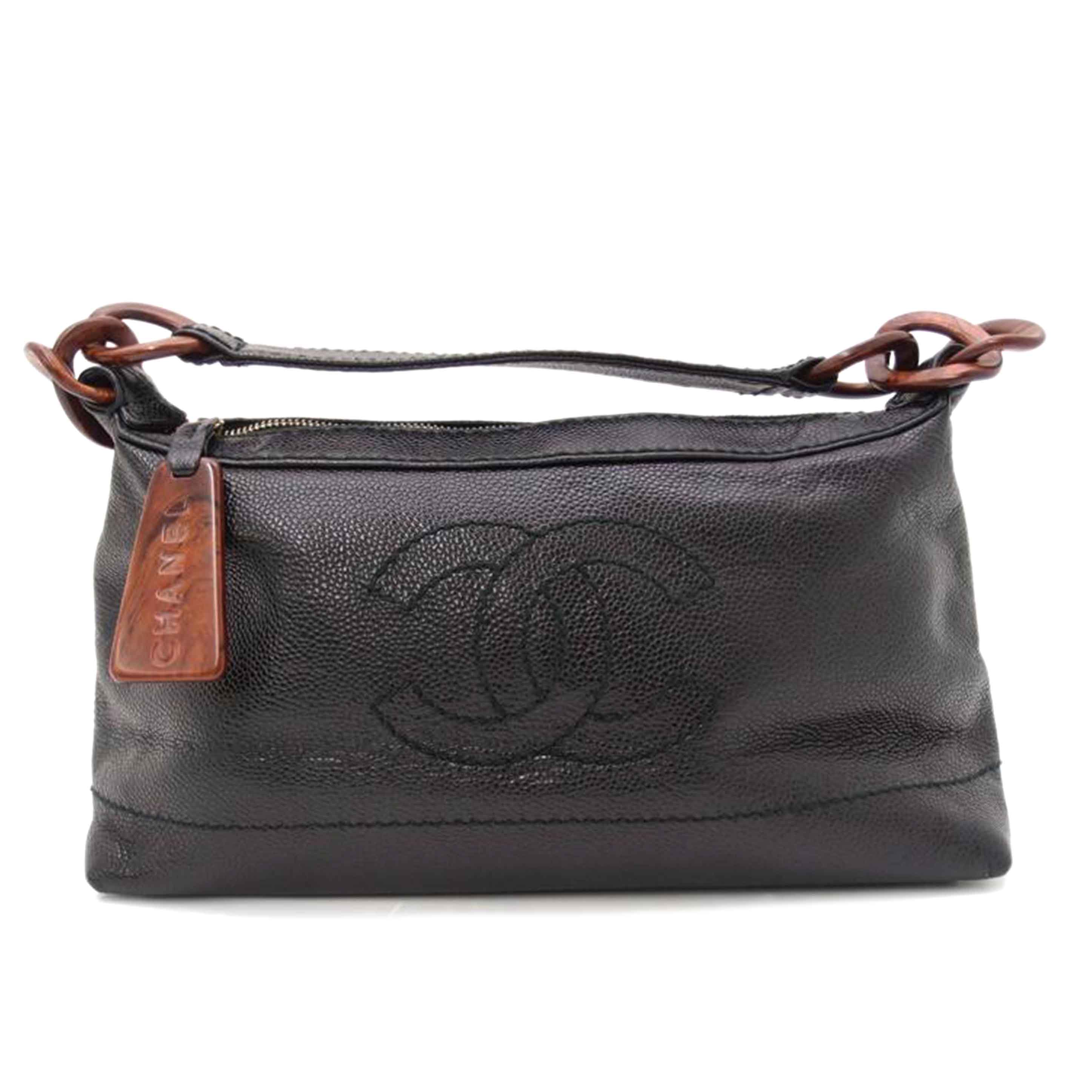 CHANEL シャネル レザー ハンド 肩掛け 黒 /キャビアスキンココマークワンショルダー/ブラック//7386199/Aランク/69