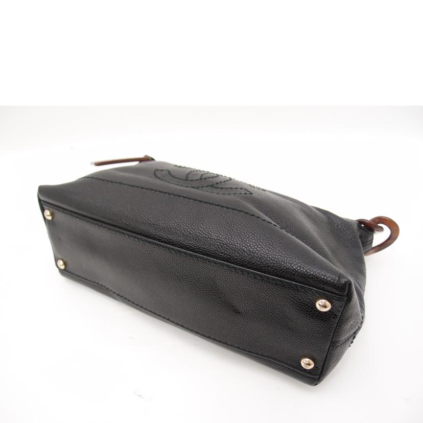 CHANEL シャネル レザー ハンド 肩掛け 黒 /キャビアスキンココマークワンショルダー/ブラック//7386199/Aランク/69