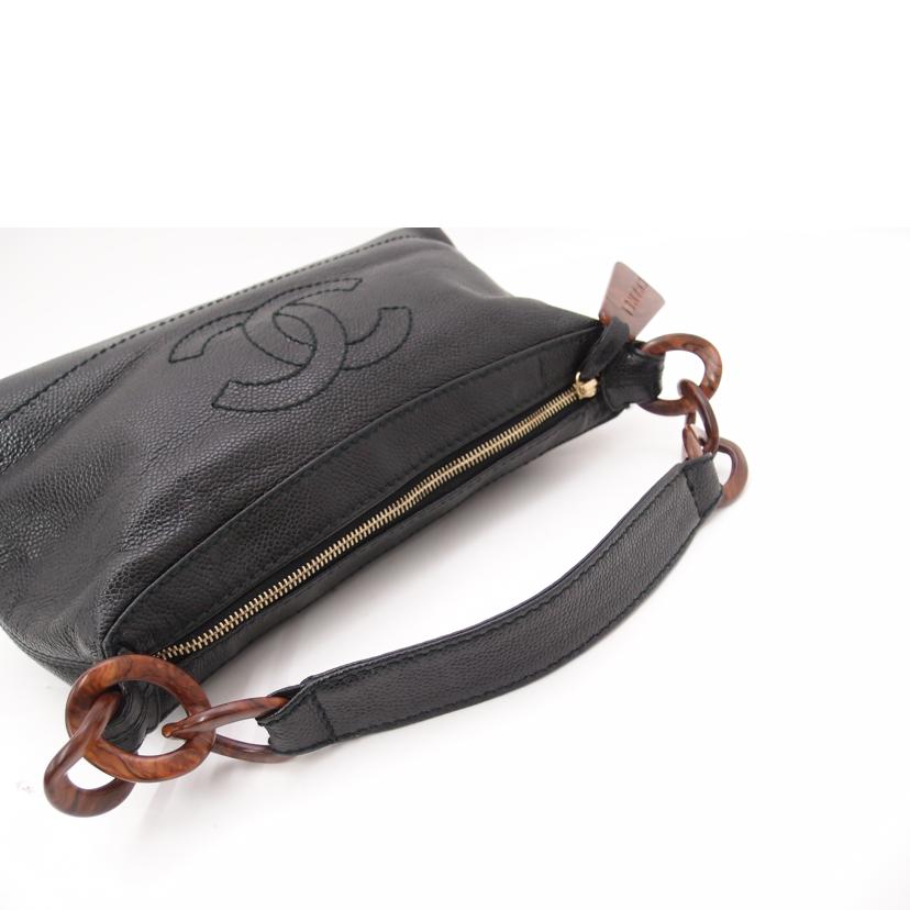 CHANEL シャネル レザー ハンド 肩掛け 黒 /キャビアスキンココマークワンショルダー/ブラック//7386199/Aランク/69