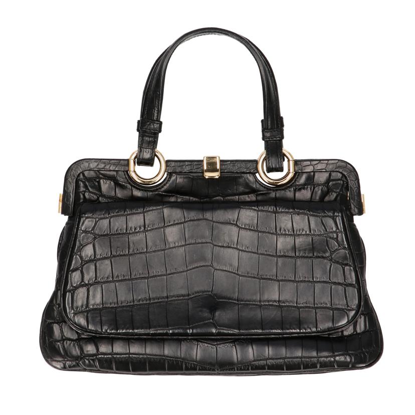 BOTTEGA VENETA ボッテガベネタ バッグ ブランドバッグ ハンドバッグ クロコ レザー レディース ブラック 黒 ゴールド/クロコレザーハンド/V9120 1000//131764/Bランク/75