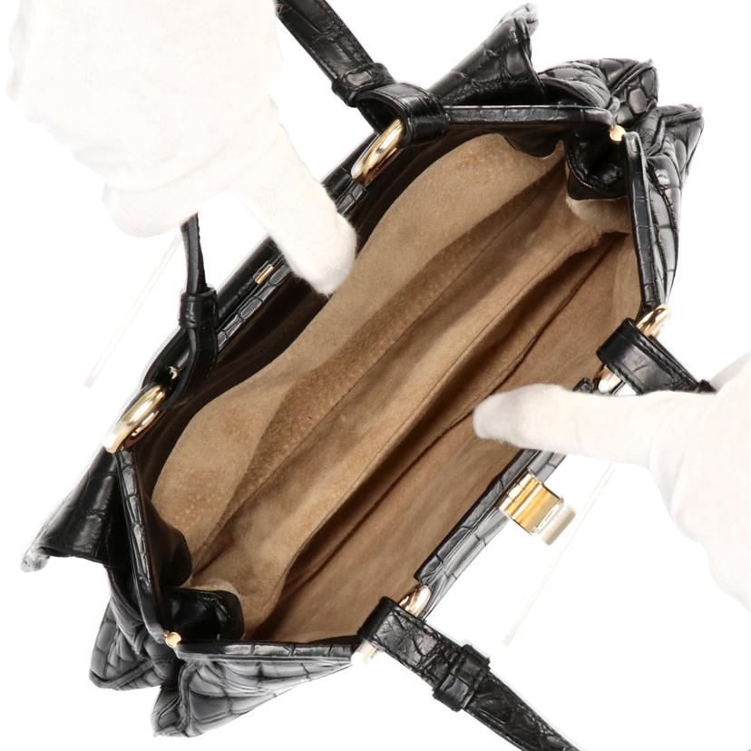 BOTTEGA VENETA ボッテガベネタ バッグ ブランドバッグ ハンドバッグ クロコ レザー レディース ブラック 黒 ゴールド/クロコレザーハンド/V9120 1000//131764/Bランク/75
