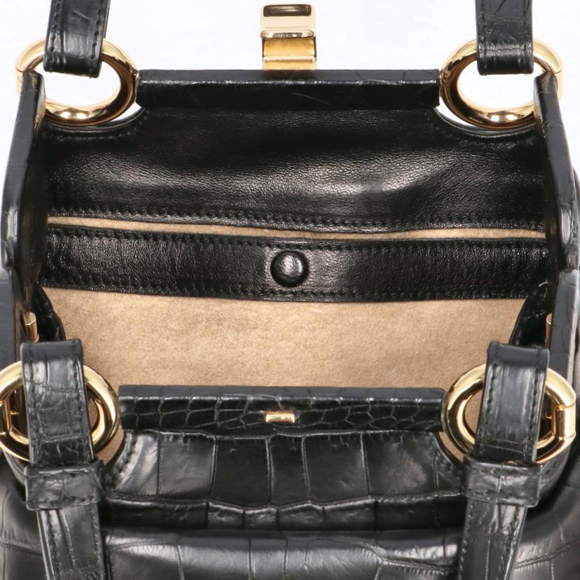 BOTTEGA VENETA ボッテガベネタ バッグ ブランドバッグ ハンドバッグ クロコ レザー レディース ブラック 黒 ゴールド/クロコレザーハンド/V9120 1000//131764/Bランク/75