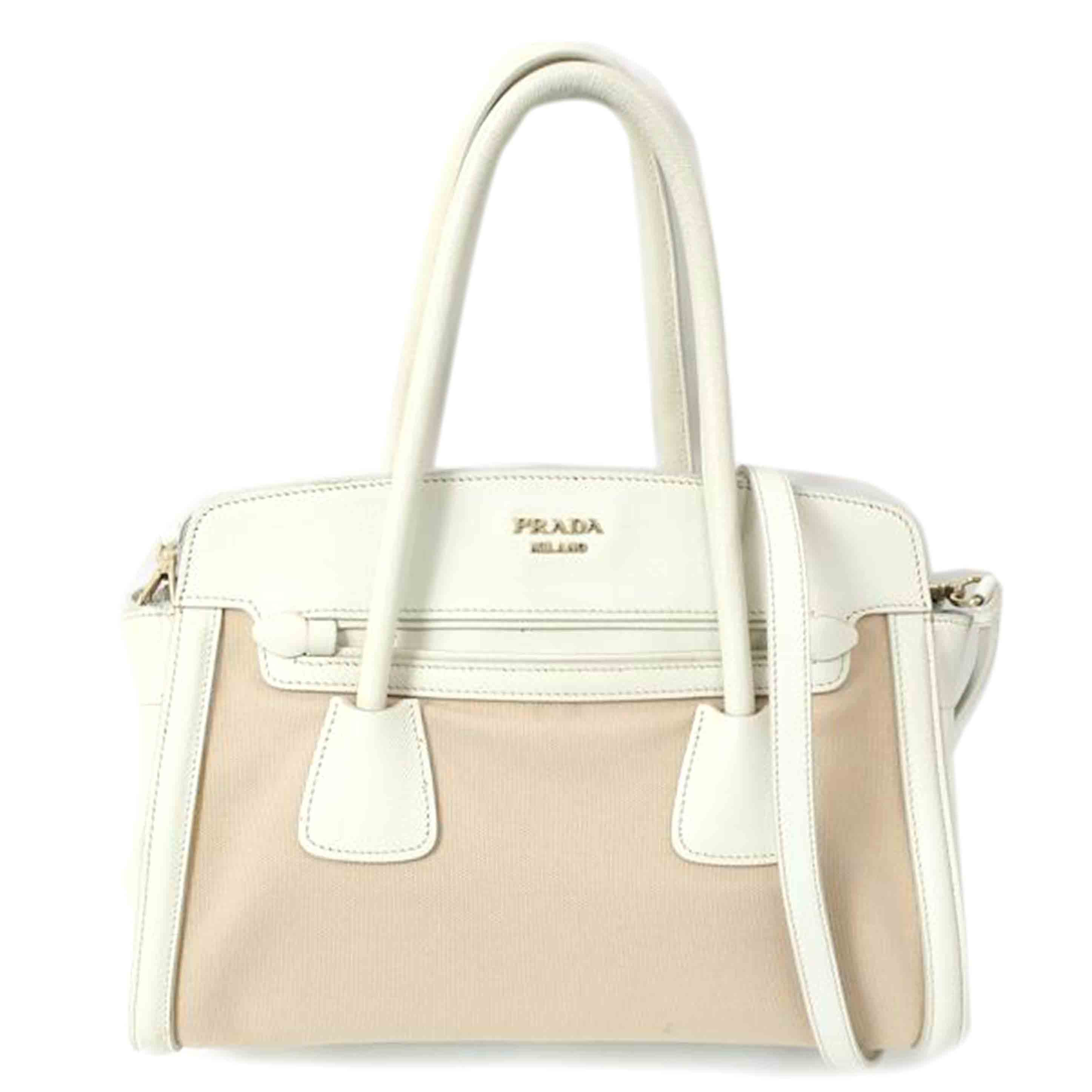 PRADA プラダ/レザーキャンバス2WAYバッグ ショルダー ハンド ホワイト系/BN2595//Bランク/65