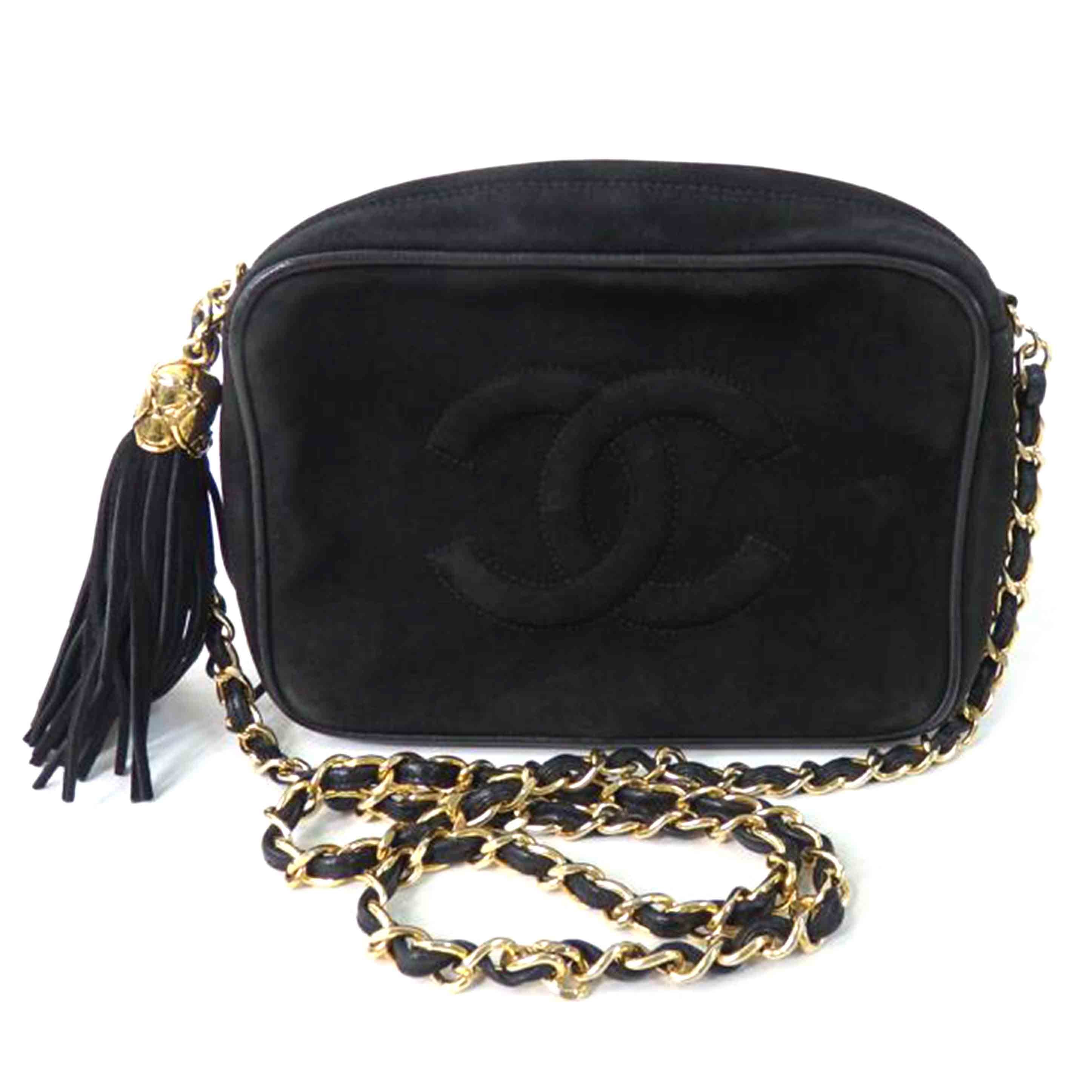 CHANEL シャネル/ココマークフリンジチェーンショルダーバッグ/スエード/黒/ゴールド金具//154****/ABランク/84