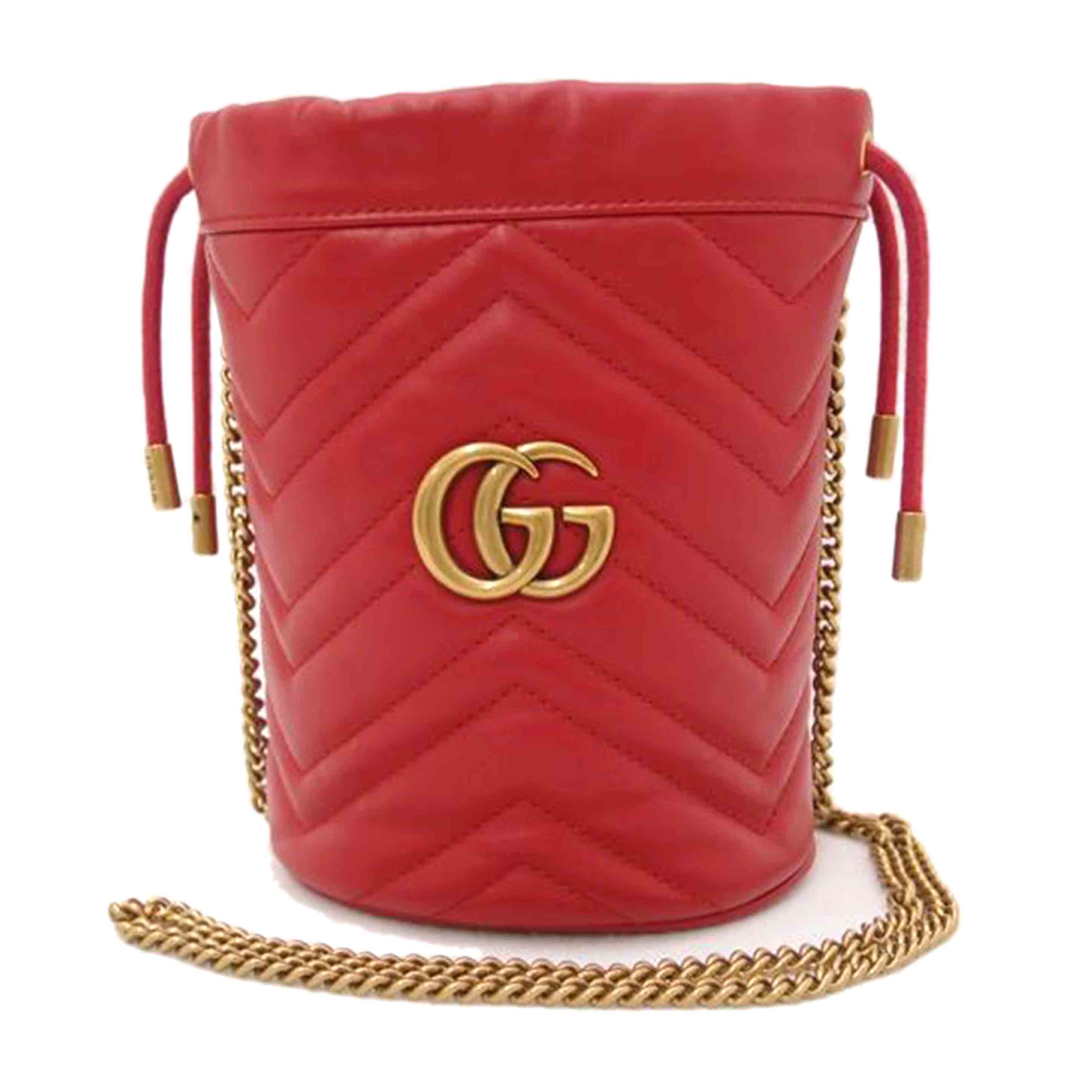 GUCCI グッチ 赤 チェーンショルダー レディース 巾着 /GGマーモントミニバケットショルダー/レッド/575163//534***/SAランク/69