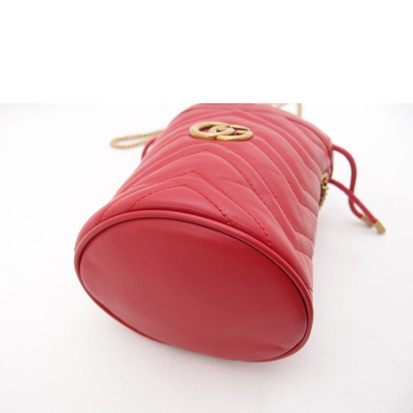 GUCCI グッチ 赤 チェーンショルダー レディース 巾着 /GGマーモントミニバケットショルダー/レッド/575163//534***/SAランク/69