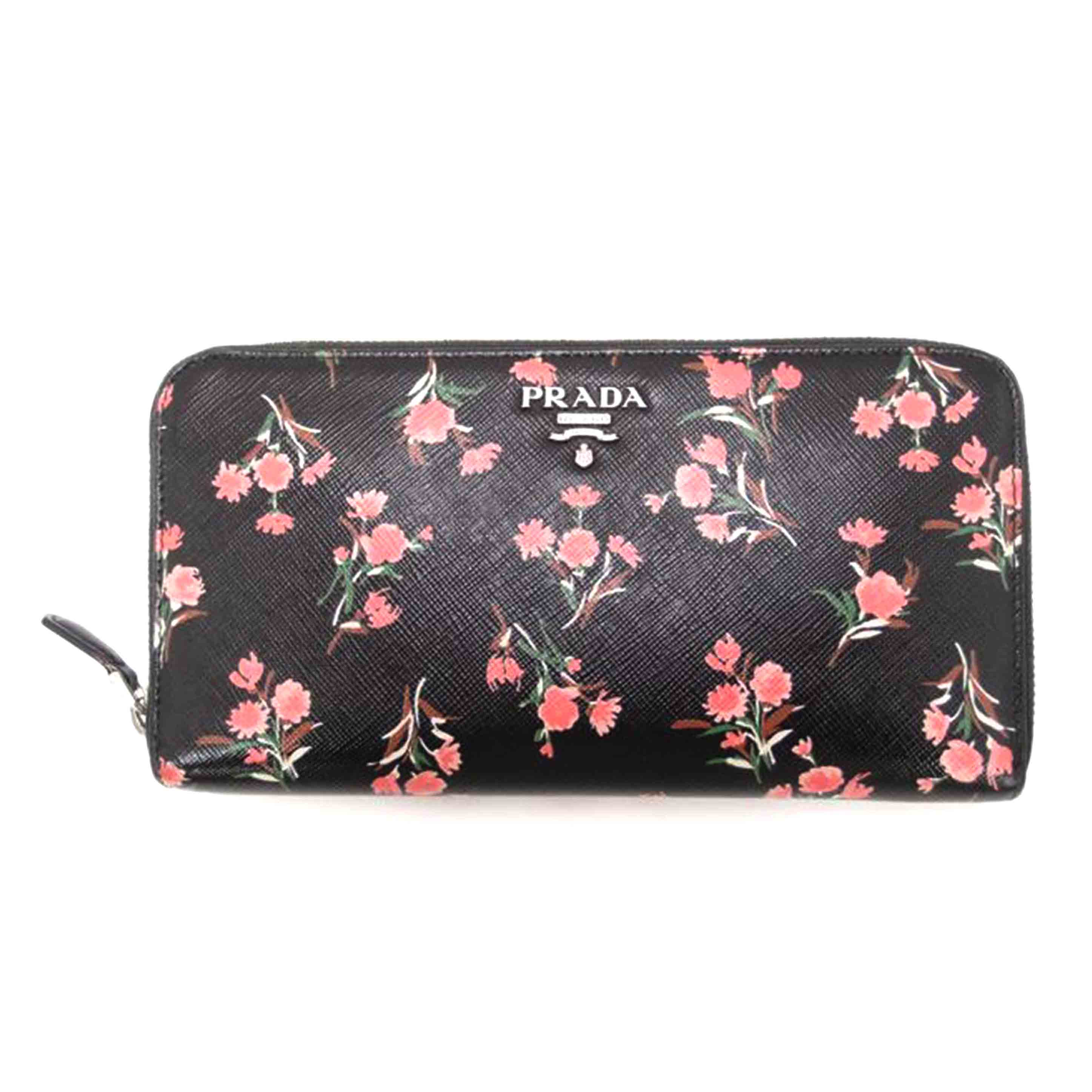 PRADA プラダ 花 フラワー 黒 シルバー金具 レディース/サフィアーノ ラウンドファスナー長財布/ブラック/1ML506//55/ABランク/69