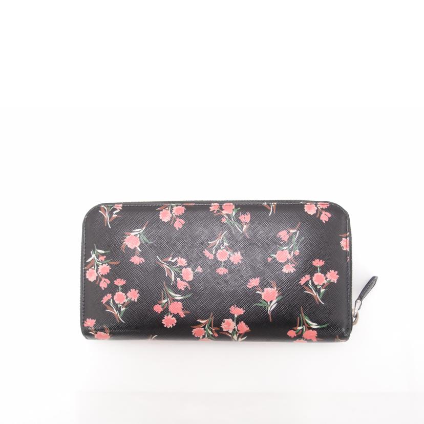 PRADA プラダ 花 フラワー 黒 シルバー金具 レディース/サフィアーノ ラウンドファスナー長財布/ブラック/1ML506//55/ABランク/69