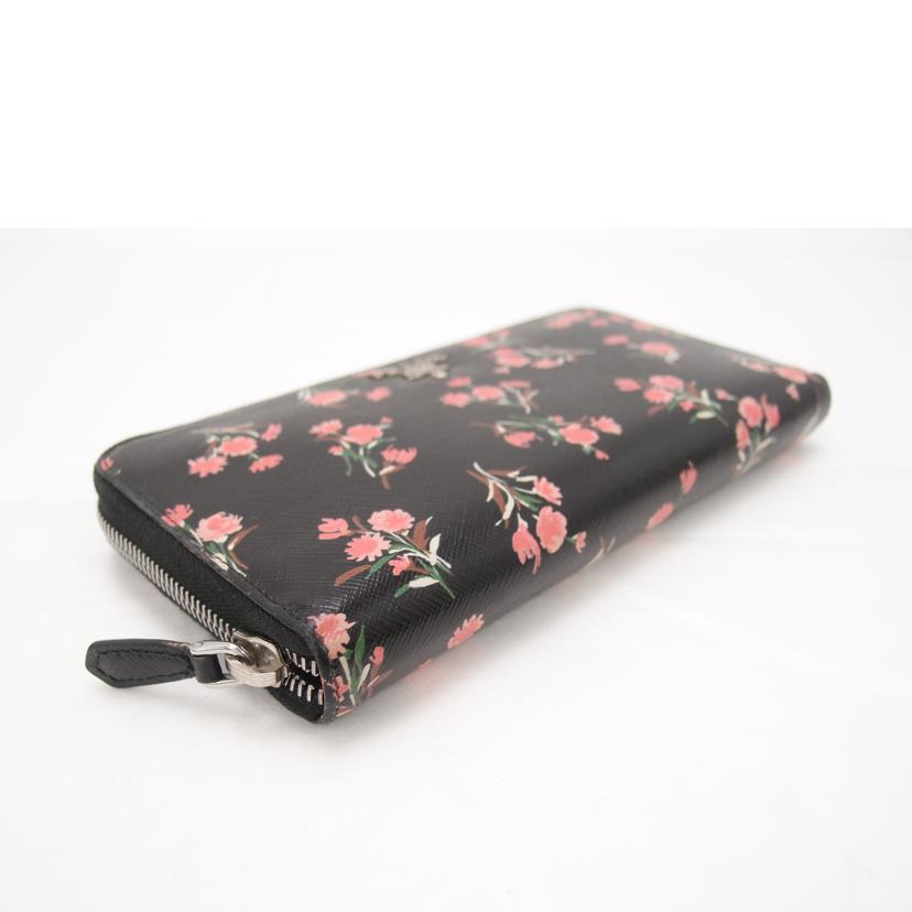 PRADA プラダ 花 フラワー 黒 シルバー金具 レディース/サフィアーノ ラウンドファスナー長財布/ブラック/1ML506//55/ABランク/69