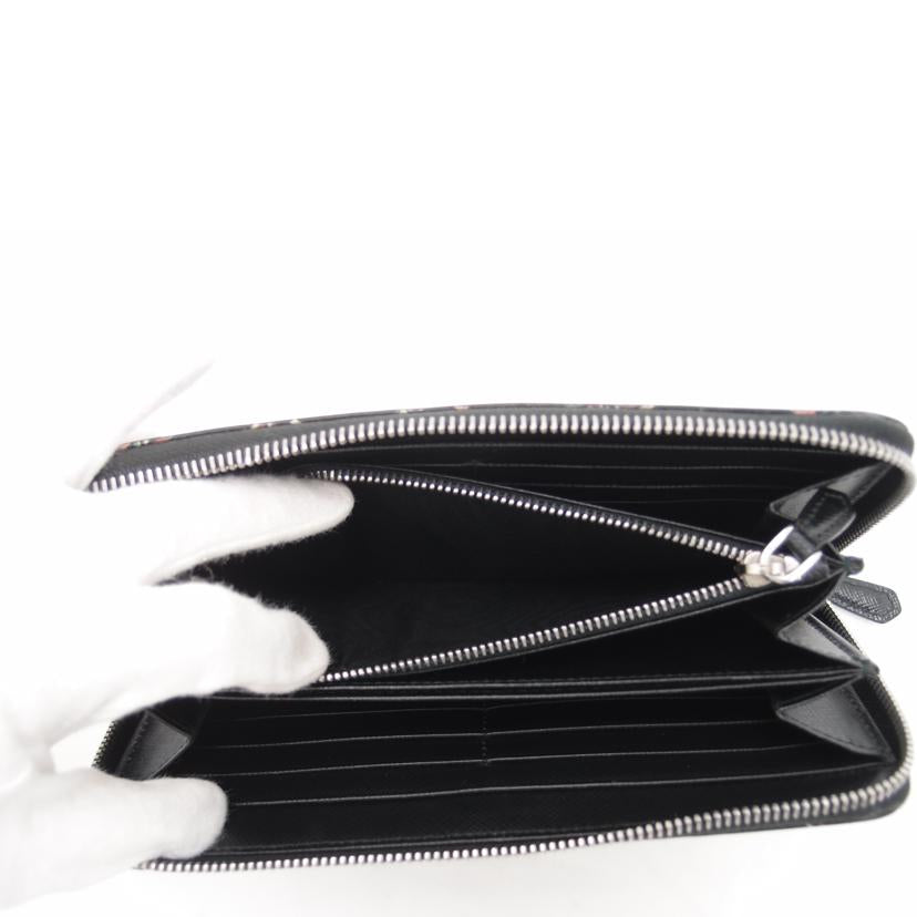 PRADA プラダ 花 フラワー 黒 シルバー金具 レディース/サフィアーノ ラウンドファスナー長財布/ブラック/1ML506//55/ABランク/69