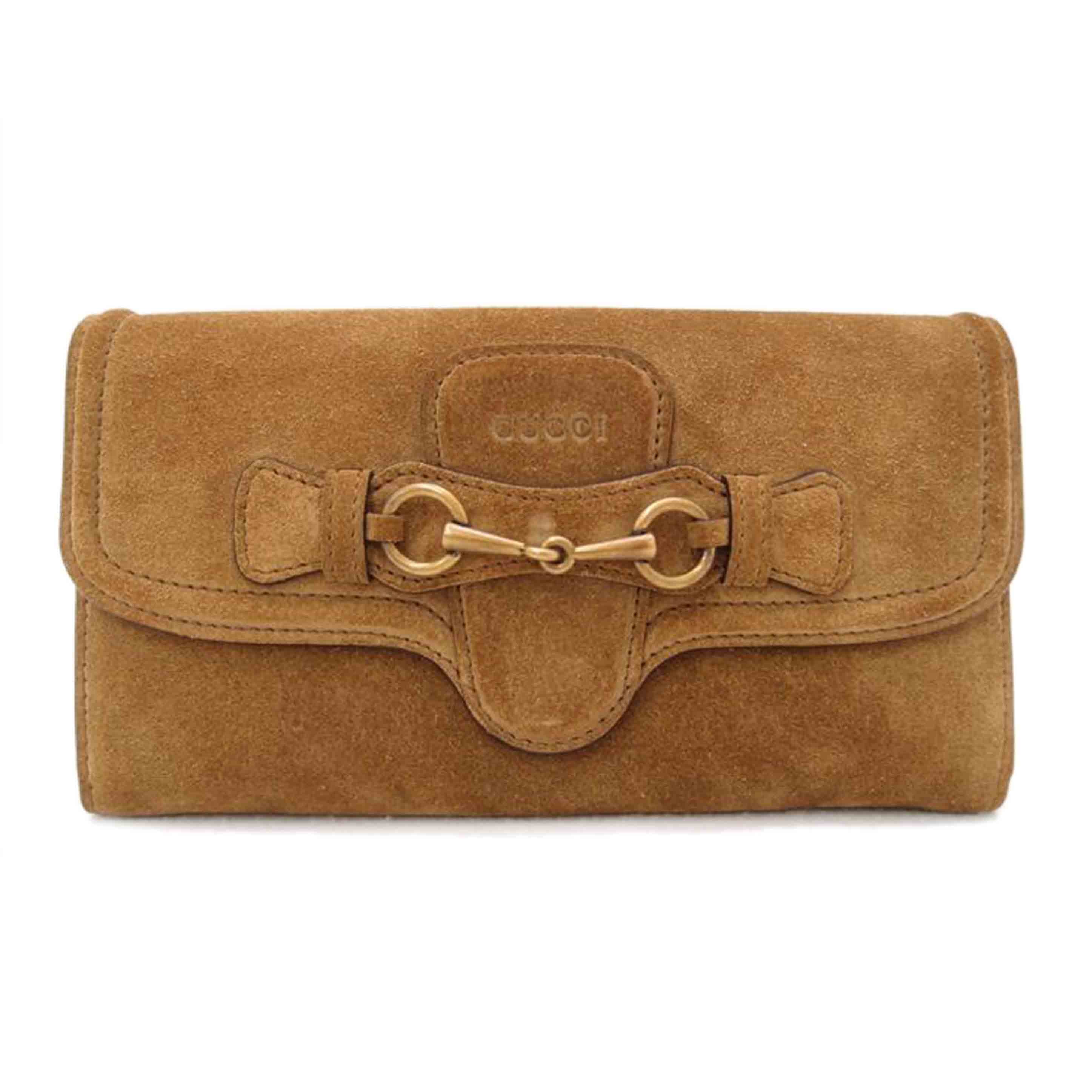 GUCCI グッチ 茶 スウェード メンズ レディース ゴールド金具/ホースビット二つ折り長財布/ブラウン/382274//206*/SAランク/69