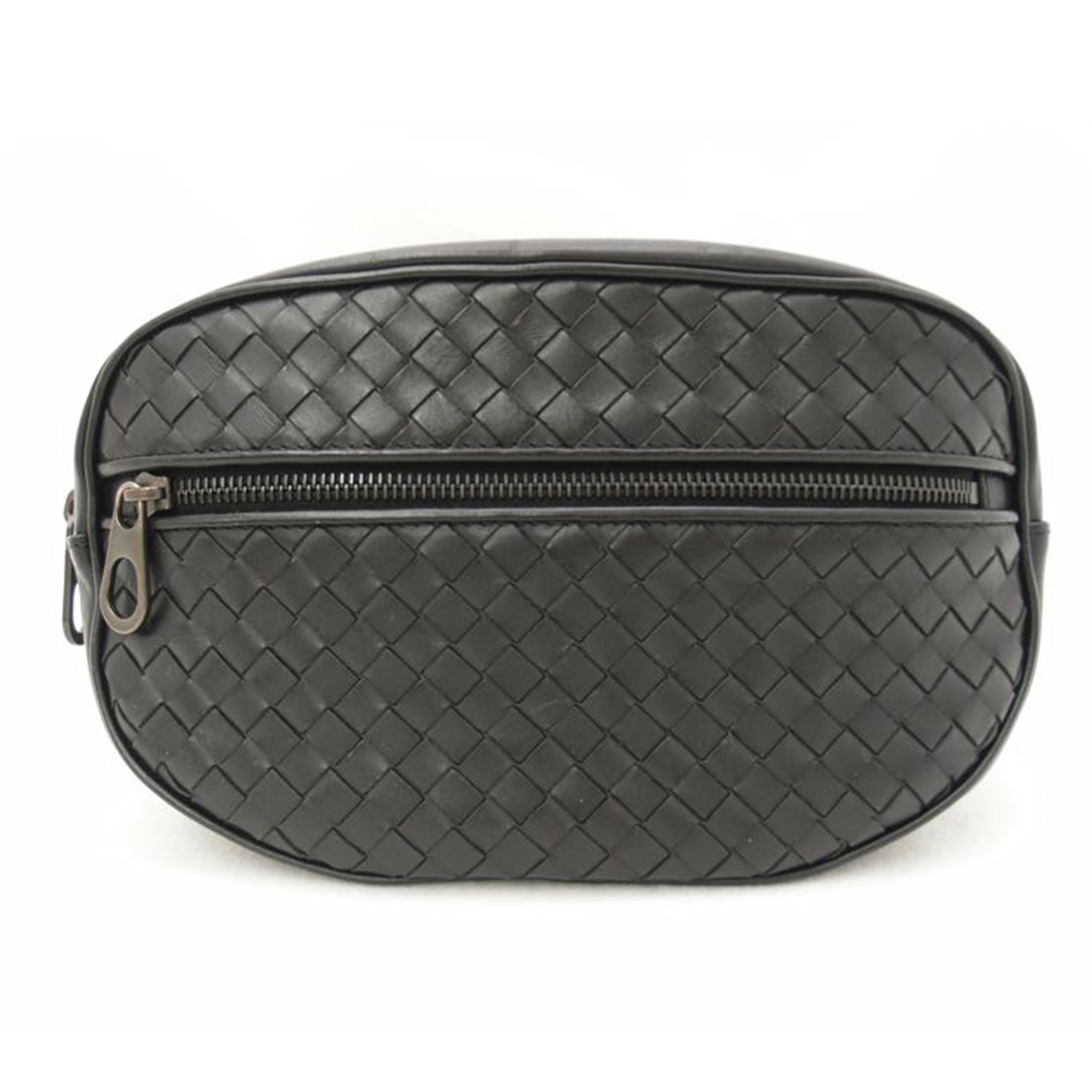 BOTTEGA VENETA ボッテガヴェネタ 黒 ウエストポーチ ワンショルダーバック レザー メンズ レディース/イントレチャートウエストバック/ブラック//Aランク/69