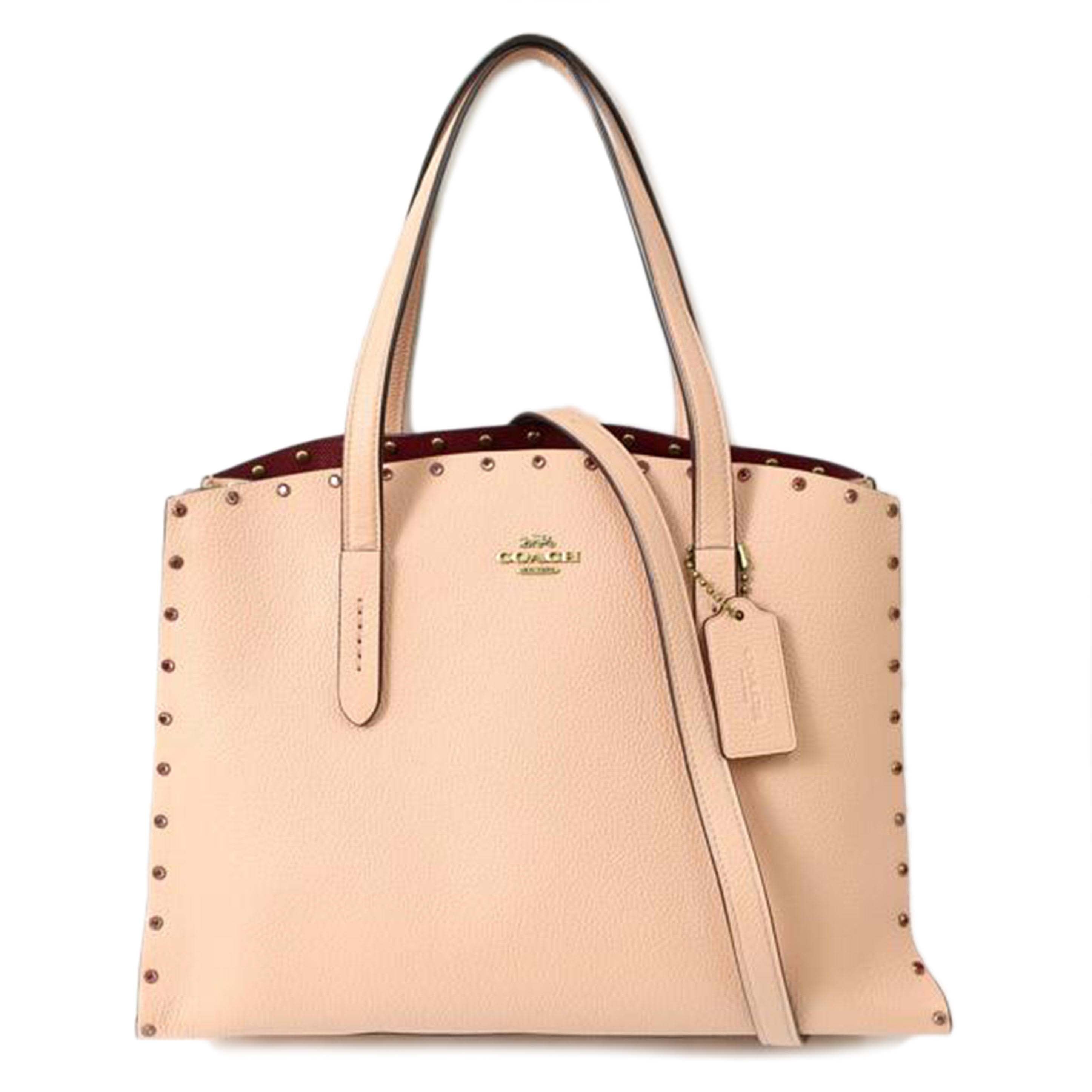 COACH コーチ/チャーリーキャリーオールクリスタルリベット 2wayトート ピンクベージュ/38629//G1881/Aランク/65