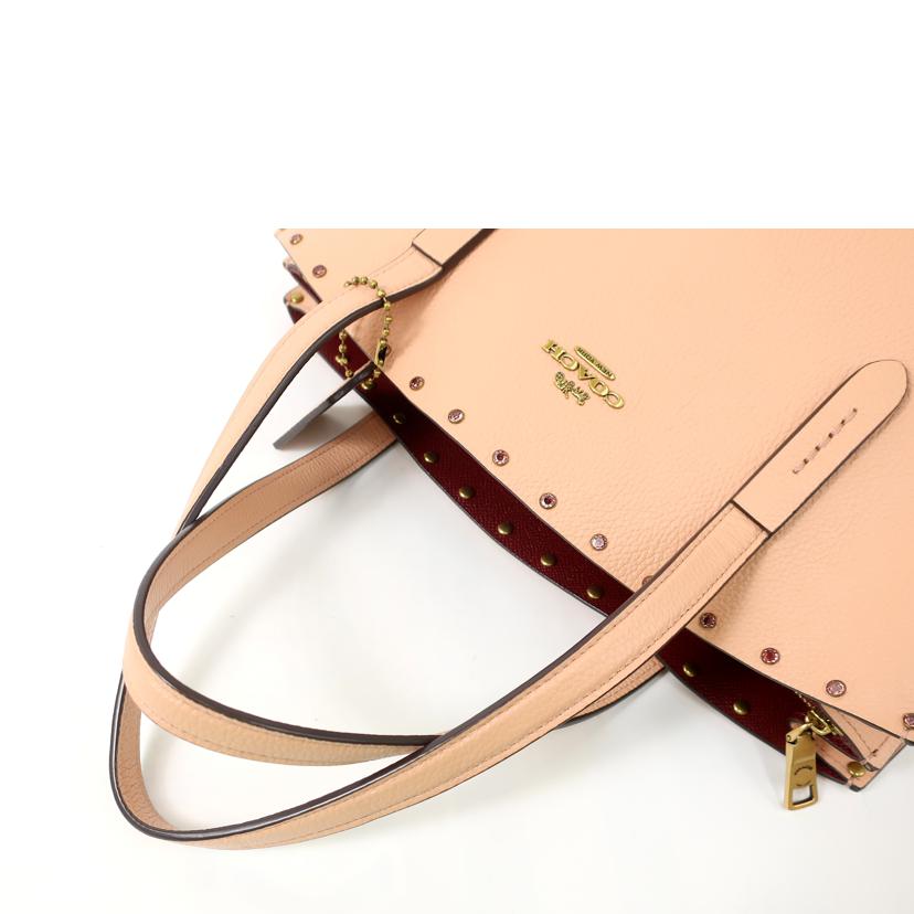 COACH コーチ/チャーリーキャリーオールクリスタルリベット 2wayトート ピンクベージュ/38629//G1881/Aランク/65