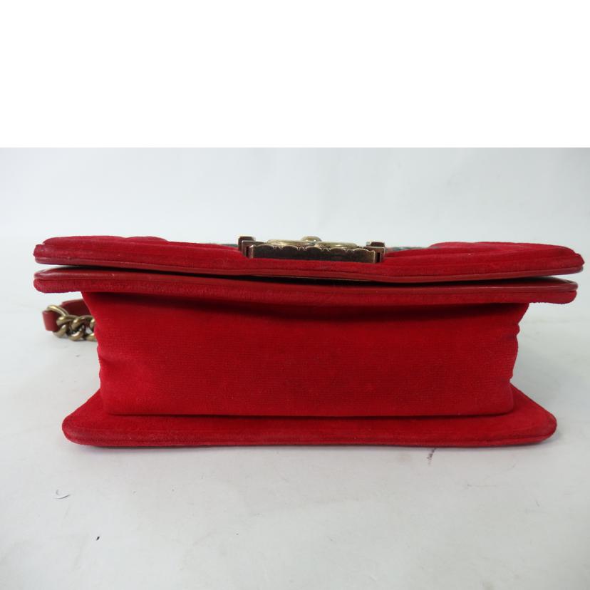 CHANEL シャネル/ボーイシャネルチェーンショルダーバッグ/ベロア/赤/チェック柄/A67086//182*****/ABランク/84