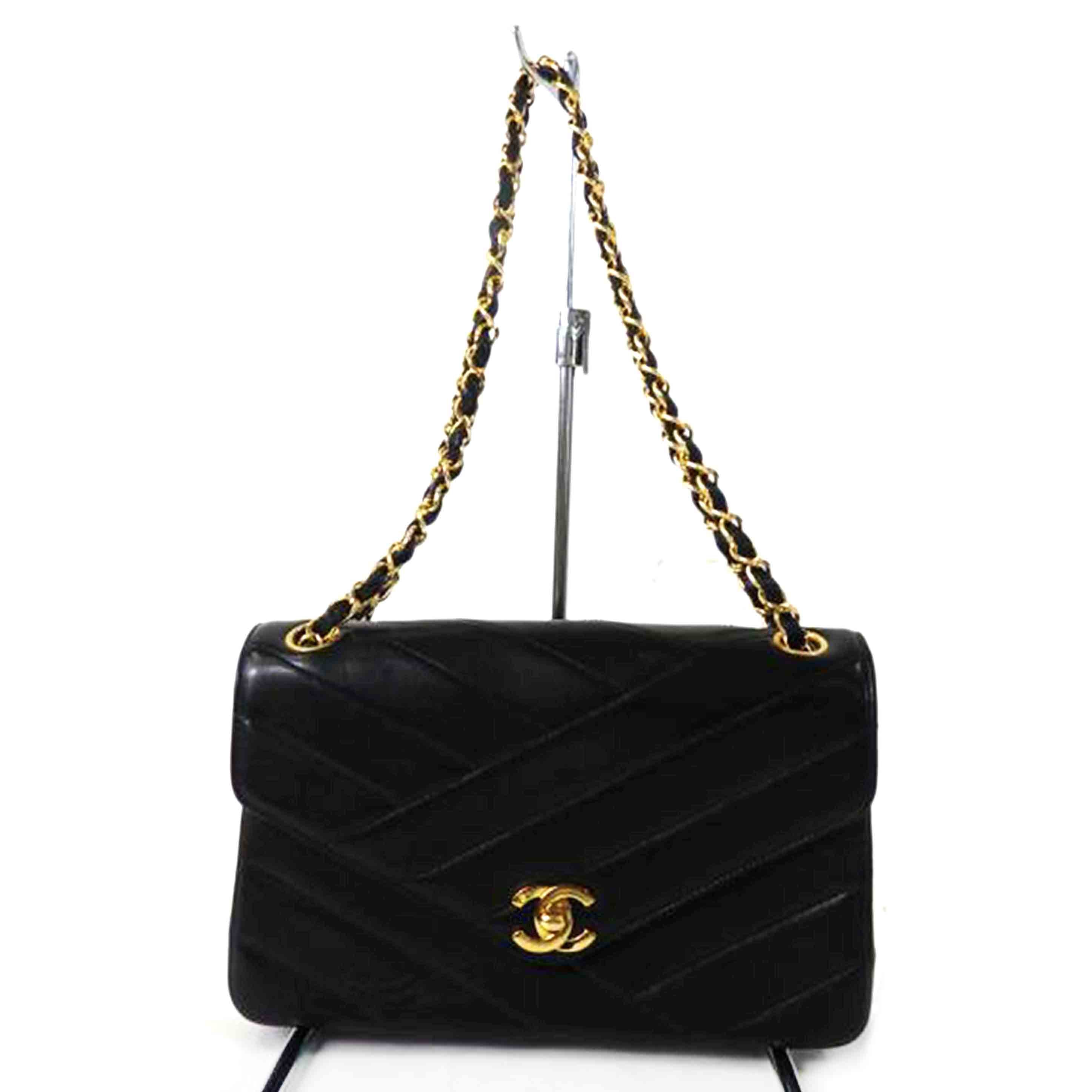 CHANEL シャネル/ココマークWチェーンバッグ/Vステッチ/黒/ゴールド金具//281****/ABランク/84
